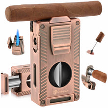 Load image into Gallery viewer, LIHTUN 2 Jet Flame Torch Lighter with Cigar V Cutter, Cigar Holder, Cigar Draw Enhancer, Cigar Punch, Refillable Butane Lighter, Smoking Gift for Men