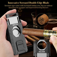 Load image into Gallery viewer, KEJIAR 5-in-1 Cigar Lighter, 3 Inline Jet Flame Butane Torch Lighter, Built-in Punch, Straight Cutter, Cigar Stand, Cigar Draw Enhancer