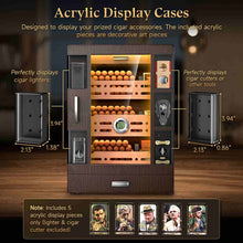 Load image into Gallery viewer, XIFEI Cigar Humidor Cabinet with 5 Acrylic Display Window, Adjustable LED Lighting, Cedar Wood Shelves & Drawer, Digital Hygrometer, 3 Humidifiers, Desktop Humidor Box Holds Up to 150 Cigars