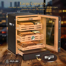 Load image into Gallery viewer, XIFEI Cigar Humidor Cabinet with 5 Acrylic Display Window, Adjustable LED Lighting, Cedar Wood Shelves & Drawer, Digital Hygrometer, 3 Humidifiers, Desktop Humidor Box Holds Up to 150 Cigars
