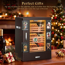 Load image into Gallery viewer, XIFEI Cigar Humidor Cabinet with 5 Acrylic Display Window, Adjustable LED Lighting, Cedar Wood Shelves & Drawer, Digital Hygrometer, 3 Humidifiers, Desktop Humidor Box Holds Up to 150 Cigars
