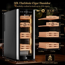 Load image into Gallery viewer, LIHTUN 35L Electric Humidor Cabinet with Lighting and Lock Holds Up to 250 Cigars, Thermoelectric Cooling, Variable Humidity and Temperature Controls, Digital Display, 4 Removable Cedar Wood Drawers Shelves
