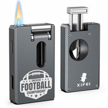 Load image into Gallery viewer, XIFEI 3-in-1 Cigar Pipe Lighter, Soft & Jet Flame, Windproof Adjustable Butane Lighter with Cigar V Cutter & Punch, Personalized Gift for Christmas, Birthdays, or Football Fans