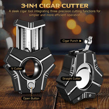 Load image into Gallery viewer, XIFEI 3-in-1 Cigar Cutter, V-Cut Straight Cut and Punch, Stainless Steel Guillotine Cutter with Ergonomic Design, Cuts Up to 60 Ring Gauge Cigars