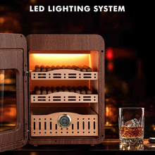 Load image into Gallery viewer, XIFEI Cigar Humidor Cabinet Holds Up to 150 Cigars, LED Lighting Desktop Humidor with Spanish Cedar Wood Shelves, Hygrometer & Humidifier