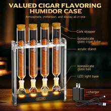 Load image into Gallery viewer, VALLUME Cigar Flavoring Tube Set with LED Light Base, 4 Glass Cigar Tubes & Glass Balls, Acrylic Display Stand, Cigar Humidor Gift Set for Flavor Aging