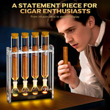 Load image into Gallery viewer, VALLUME Cigar Flavoring Tube Set with LED Light Base, 4 Glass Cigar Tubes & Glass Balls, Acrylic Display Stand, Cigar Humidor Gift Set for Flavor Aging