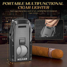 Load image into Gallery viewer, KEJIAR 4-in-1 Cigar Lighter, 2 Jet Flame Refillable Butane Torch Lighter, Built-in Punch, Guillotine Cigar Cutter, Cigar Stand