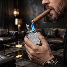 Load image into Gallery viewer, XIFEI Classic Flint-Wheel Cigar Lighter, Adjustable Dual Jet Flame, Windproof & Refillable Butane Lighter with Fuel Window, Unique Cigar Gift for Men Women