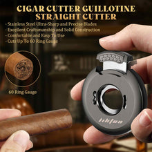 Load image into Gallery viewer, LIHTUN 2-in-1 Cigar Cutter, Gear Guillotine Cutter with Built in Cigar Holder, Stainless Steel Blades, Cuts Up to 60 Ring Gauge Cigars