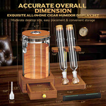 Load image into Gallery viewer, VALLUME Glass Humidor Jar with Dual Cigar Flavoring Tubes, Borosilicate Cigar Storage Case with Humidifier & Hygrometer, Airtight Wooden Lid, Solid Wood Base with Drawer, Perfect Cigar Gift for Men