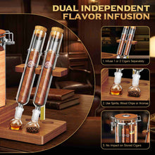 Load image into Gallery viewer, VALLUME Glass Humidor Jar with Dual Cigar Flavoring Tubes, Borosilicate Cigar Storage Case with Humidifier & Hygrometer, Airtight Wooden Lid, Solid Wood Base with Drawer, Perfect Cigar Gift for Men