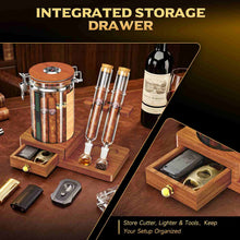Load image into Gallery viewer, VALLUME Glass Humidor Jar with Dual Cigar Flavoring Tubes, Borosilicate Cigar Storage Case with Humidifier & Hygrometer, Airtight Wooden Lid, Solid Wood Base with Drawer, Perfect Cigar Gift for Men