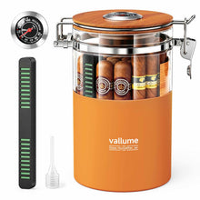 Load image into Gallery viewer, VALLUME Glass Humidor Jar with Hygrometer and Humidifier, Premium Cigar Storage Box with Silicone layer, Spanish Cedar Wood & Airtight Wooden Lid, Holds Up to 20 Cigars