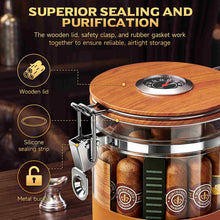 Load image into Gallery viewer, VALLUME Glass Humidor Jar with Hygrometer and Humidifier, Premium Cigar Storage Box with Silicone layer, Spanish Cedar Wood & Airtight Wooden Lid, Holds Up to 20 Cigars