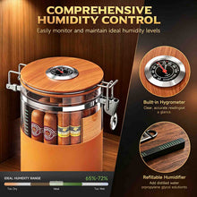 Load image into Gallery viewer, VALLUME Glass Humidor Jar with Hygrometer and Humidifier, Premium Cigar Storage Box with Silicone layer, Spanish Cedar Wood & Airtight Wooden Lid, Holds Up to 20 Cigars