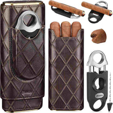 Load image into Gallery viewer, FANKAI Cigar Case with Cigar Cutter Cedar Wood Lining for 2-4 Cigars