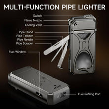 Load image into Gallery viewer, KEJIAR 5-in-1 Pipe Lighter, Soft Flame Lighter with Pipe Holder Tamper Needle Scraper Tools, Refillable Butane Lighter