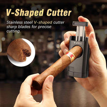 Load image into Gallery viewer, TISFA Cigar Humidor, Leather Cedar Wood Cigar Case with Cigar Lighter, V Cut Cigar Cutter, Cigar Holder 3 in 1, Portable Travel Cigar Humidor Box with Humidifier, Cigar Gift Set