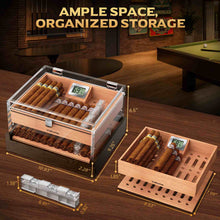 Load image into Gallery viewer, VALLUME Acrylic Cigar Humidor, Desktop Humidor Box with Cigar Accessory Drawer, Includes Gel Humidifier and Digital Hygrometer, Cedar Wood Tray, Holds Up to 60 Cigars