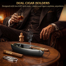 Load image into Gallery viewer, XIFEI Cigar Ashtray with 2 Holders, Portable Ashtray for Indoor Outdoor, Stylish Ashtrays for Office, Bar, Patio and Home Use