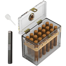 Load image into Gallery viewer, TISFA Acrylic Cigar Humidor with Humidifier and Hygrometer, Desktop Cigar Case Box with Spanish Cedar Cigar Tray That can Hold About 18-50 Cigars