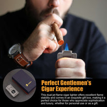 Load image into Gallery viewer, LIHTUN 2 Jet Flame Torch Lighter with Cigar V Cutter, Cigar Holder, Cigar Draw Enhancer, Cigar Punch, Refillable Butane Lighter, Smoking Gift for Men
