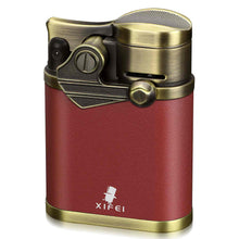 Load image into Gallery viewer, XIFEI 4 Jet Flame Torch Lighter with Cigar Stand, Windproof Rocker Lighter with Adjustable Flame, Refillable Butane Lighter for Smoking
