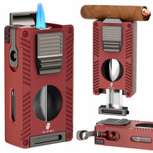 Load image into Gallery viewer, LIHTUN 2 Jet Flame Torch Lighter with Cigar V Cutter, Cigar Holder, Cigar Draw Enhancer, Cigar Punch, Refillable Butane Lighter, Smoking Gift for Men

