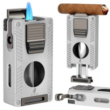 Load image into Gallery viewer, LIHTUN 2 Jet Flame Torch Lighter with Cigar V Cutter, Cigar Holder, Cigar Draw Enhancer, Cigar Punch, Refillable Butane Lighter, Smoking Gift for Men
