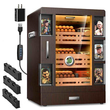 Load image into Gallery viewer, XIFEI Cigar Humidor Cabinet with 5 Acrylic Display Window, Adjustable LED Lighting, Cedar Wood Shelves &amp; Drawer, Digital Hygrometer, 3 Humidifiers, Desktop Humidor Box Holds Up to 150 Cigars
