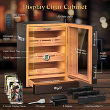 Load image into Gallery viewer, XIFEI Cigar Humidor Cabinet with 5 Acrylic Display Window, Adjustable LED Lighting, Cedar Wood Shelves &amp; Drawer, Digital Hygrometer, 3 Humidifiers, Desktop Humidor Box Holds Up to 150 Cigars
