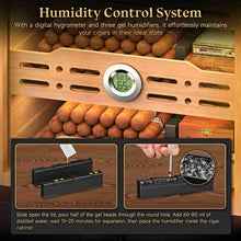 Load image into Gallery viewer, XIFEI Cigar Humidor Cabinet with 5 Acrylic Display Window, Adjustable LED Lighting, Cedar Wood Shelves &amp; Drawer, Digital Hygrometer, 3 Humidifiers, Desktop Humidor Box Holds Up to 150 Cigars
