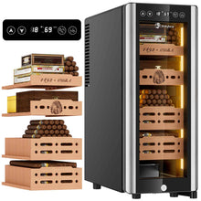 Load image into Gallery viewer, LIHTUN 35L Electric Humidor Cabinet with Lighting and Lock Holds Up to 250 Cigars, Thermoelectric Cooling, Variable Humidity and Temperature Controls, Digital Display, 4 Removable Cedar Wood Drawers Shelves
