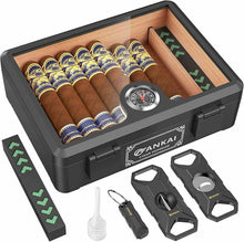 Load image into Gallery viewer, FANKAI Cigar Humidor, Full Glass Top Cigar Case with Humidifier and Hygrometer, Cedar Wood Lining Storage Box with Divider for 20-25 Cigars
