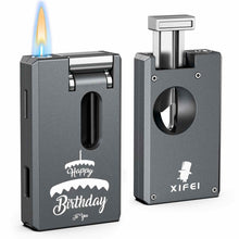 Load image into Gallery viewer, XIFEI 3-in-1 Cigar Pipe Lighter, Soft &amp; Jet Flame, Windproof Adjustable Butane Lighter with Cigar V Cutter &amp; Punch, Personalized Gift for Christmas, Birthdays, or Football Fans
