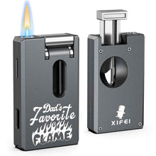 Load image into Gallery viewer, XIFEI 3-in-1 Cigar Pipe Lighter, Soft &amp; Jet Flame, Windproof Adjustable Butane Lighter with Cigar V Cutter &amp; Punch, Personalized Gift for Christmas, Birthdays, or Football Fans
