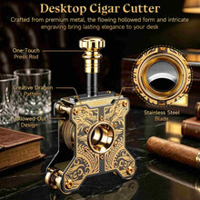 Load image into Gallery viewer, XIFEI Desktop Cigar Cutter, Precision Guillotine Cutter, Stainless Steel Blades, Intricately Dragon Pattern &amp; Integrated Hollowed-Out Design, Cut up to 58 Ring Gauge Cigars, Luxury Cigar Gift for Men
