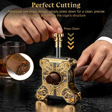Load image into Gallery viewer, XIFEI Desktop Cigar Cutter, Precision Guillotine Cutter, Stainless Steel Blades, Intricately Dragon Pattern &amp; Integrated Hollowed-Out Design, Cut up to 58 Ring Gauge Cigars, Luxury Cigar Gift for Men

