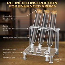 Load image into Gallery viewer, LIHTUN Cigar Flavoring Tube Set, Borosilicate Glass Tubes, Balls and Acrylic Stand, Portable Cigar Humidor Gift Set for Flavor Mellowing, Storage and Display
