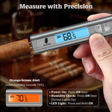 Load image into Gallery viewer, XIFEI Digital Cigar Humidity Tester, Portable Cigar Humidity Meter with LCD Display, Built-in Stand &amp; Stopwatch, Accurate Moisture Tester for Cigars
