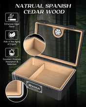 Load image into Gallery viewer, FANKAI Cigar Humidor, Full Glass Top Cigar Case with Humidifier and Hygrometer, Cedar Wood Lining Storage Box with Divider for 20-25 Cigars
