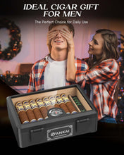 Load image into Gallery viewer, FANKAI Cigar Humidor, Full Glass Top Cigar Case with Humidifier and Hygrometer, Cedar Wood Lining Storage Box with Divider for 20-25 Cigars
