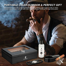 Load image into Gallery viewer, XIFEI Cigar Humidor, Glass Top Carbon Fiber Texture with Hygrometer, Including Cigar Humidifier, Divider, Cedar Wood Humidor Box Holds 20-30 Cigars (9IN*7.5*2.8)
