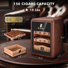 Load image into Gallery viewer, XIFEI Cigar Humidor Cabinet Holds Up to 150 Cigars, LED Lighting Desktop Humidor with Spanish Cedar Wood Shelves, Hygrometer &amp; Humidifier
