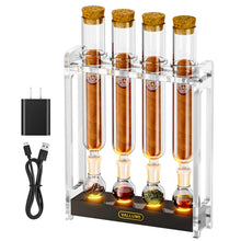 Load image into Gallery viewer, VALLUME Cigar Flavoring Tube Set with LED Light Base, 4 Glass Cigar Tubes &amp; Glass Balls, Acrylic Display Stand, Cigar Humidor Gift Set for Flavor Aging
