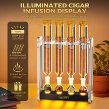 Load image into Gallery viewer, VALLUME Cigar Flavoring Tube Set with LED Light Base, 4 Glass Cigar Tubes &amp; Glass Balls, Acrylic Display Stand, Cigar Humidor Gift Set for Flavor Aging
