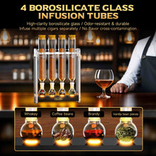 Load image into Gallery viewer, VALLUME Cigar Flavoring Tube Set with LED Light Base, 4 Glass Cigar Tubes &amp; Glass Balls, Acrylic Display Stand, Cigar Humidor Gift Set for Flavor Aging
