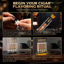 Load image into Gallery viewer, VALLUME Cigar Flavoring Tube Set with LED Light Base, 4 Glass Cigar Tubes &amp; Glass Balls, Acrylic Display Stand, Cigar Humidor Gift Set for Flavor Aging

