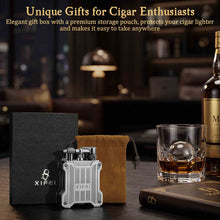 Load image into Gallery viewer, XIFEI Classic Flint-Wheel Cigar Lighter, Adjustable Dual Jet Flame, Windproof &amp; Refillable Butane Lighter with Fuel Window, Unique Cigar Gift for Men Women
